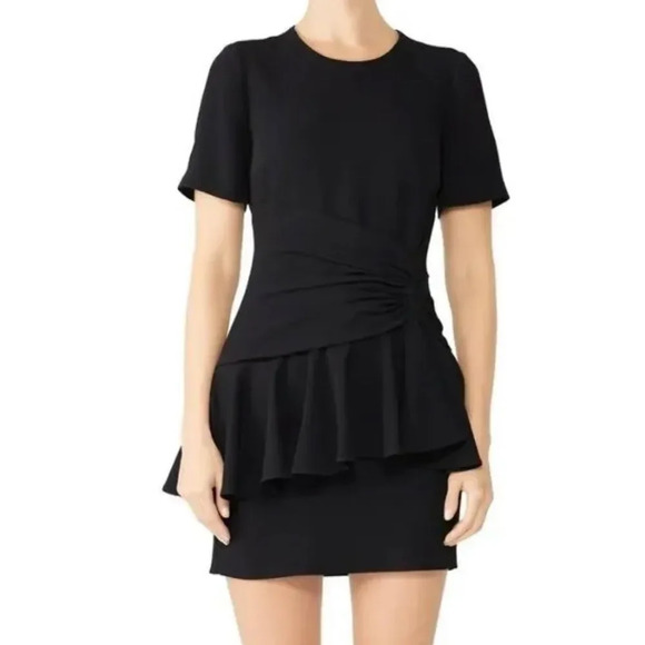 Cinq a Sept Petite Small Black Twist Peplum Cocktail Mini Dress - Picture 1 of 12
